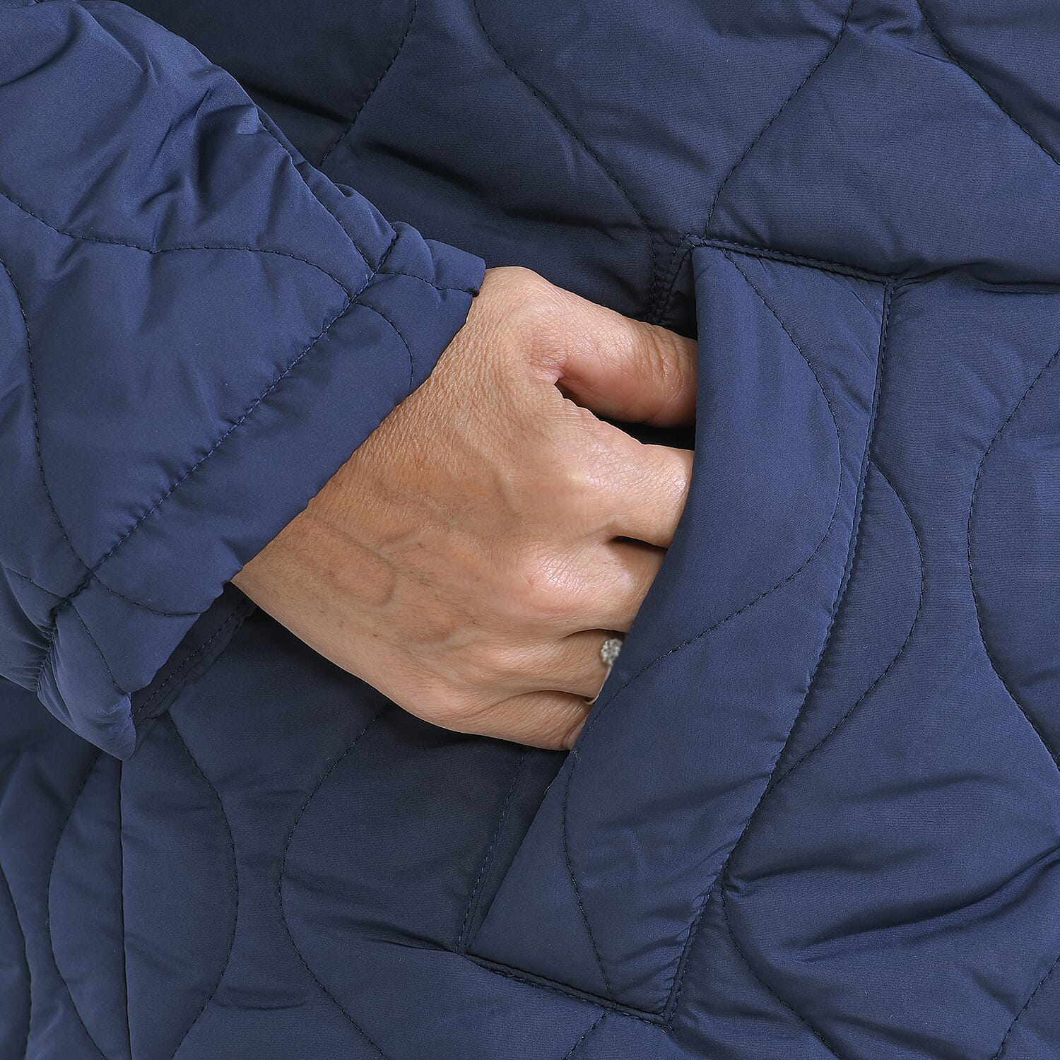 Tamsy Long Sleeve Padded Warm Coat with Two Exterior Pockets (Size XXL 24-26) - Navy