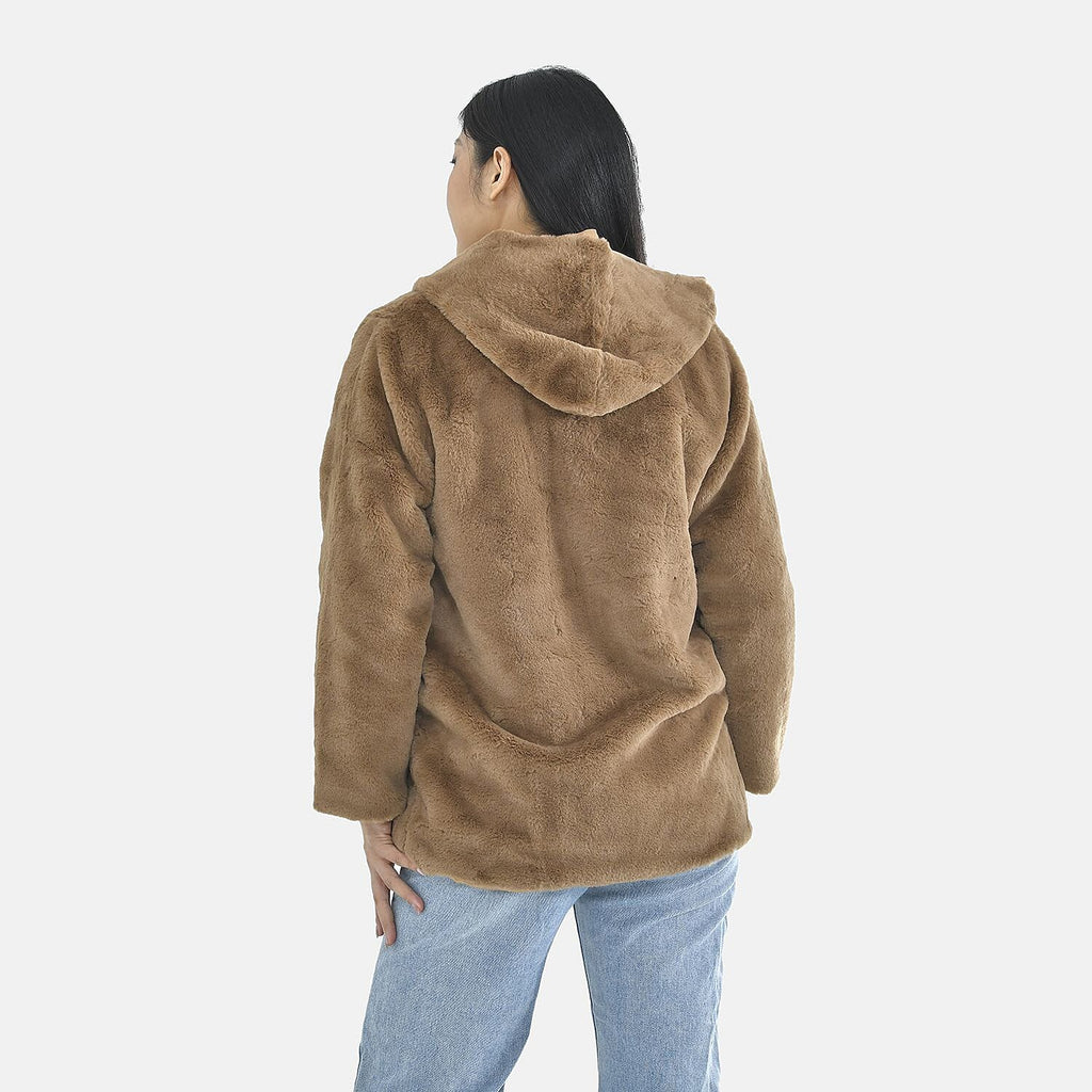 Tamsy Faux Fur Hoodie (Size M,12-14) - Brown
