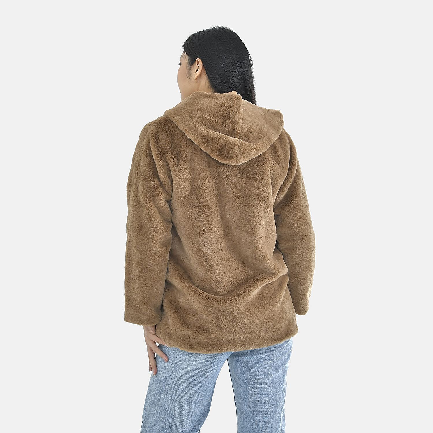 Tamsy Faux Fur Hoodie (Size M,12-14) - Brown