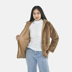 Tamsy Faux Fur Hoodie (Size M,12-14) - Brown