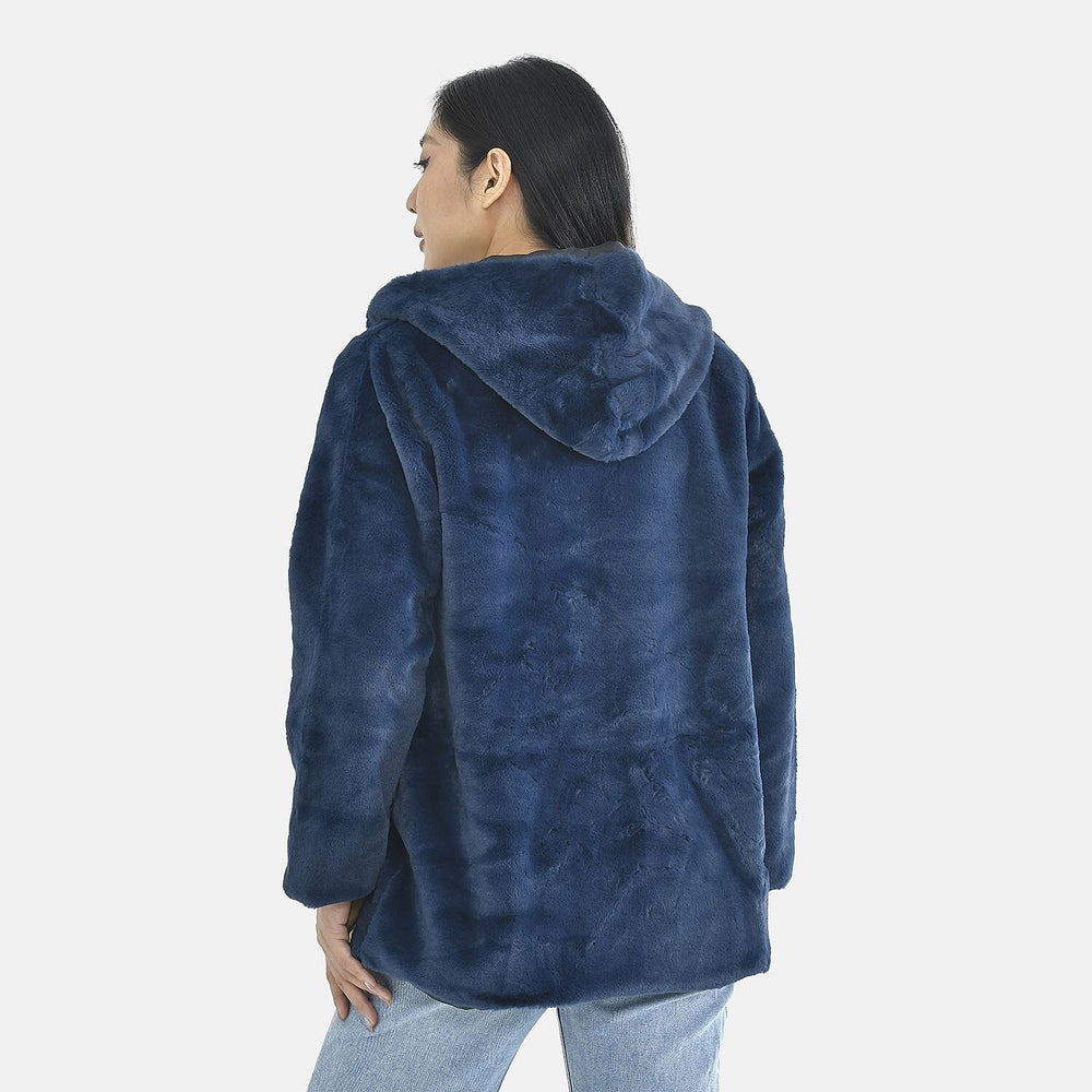 Tamsy Faux Fur Hoodie (Size L,16-18) - Navy