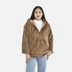 Tamsy Faux Fur Hoodie (Size XXL,24-26) - Brown