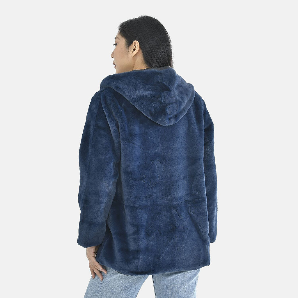 Tamsy Faux Fur Hoodie (Size XXL,24-26) - Navy