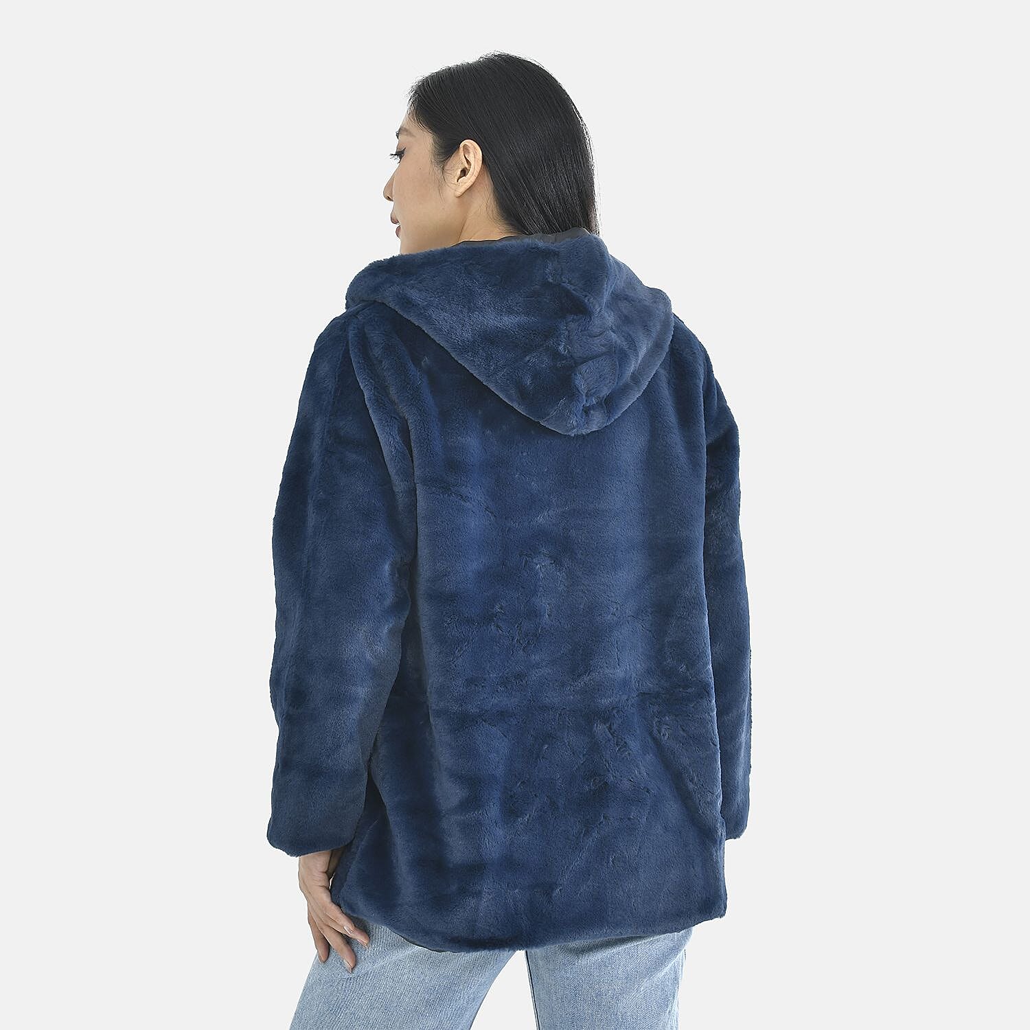 Tamsy Faux Fur Hoodie (Size XXL,24-26) - Navy