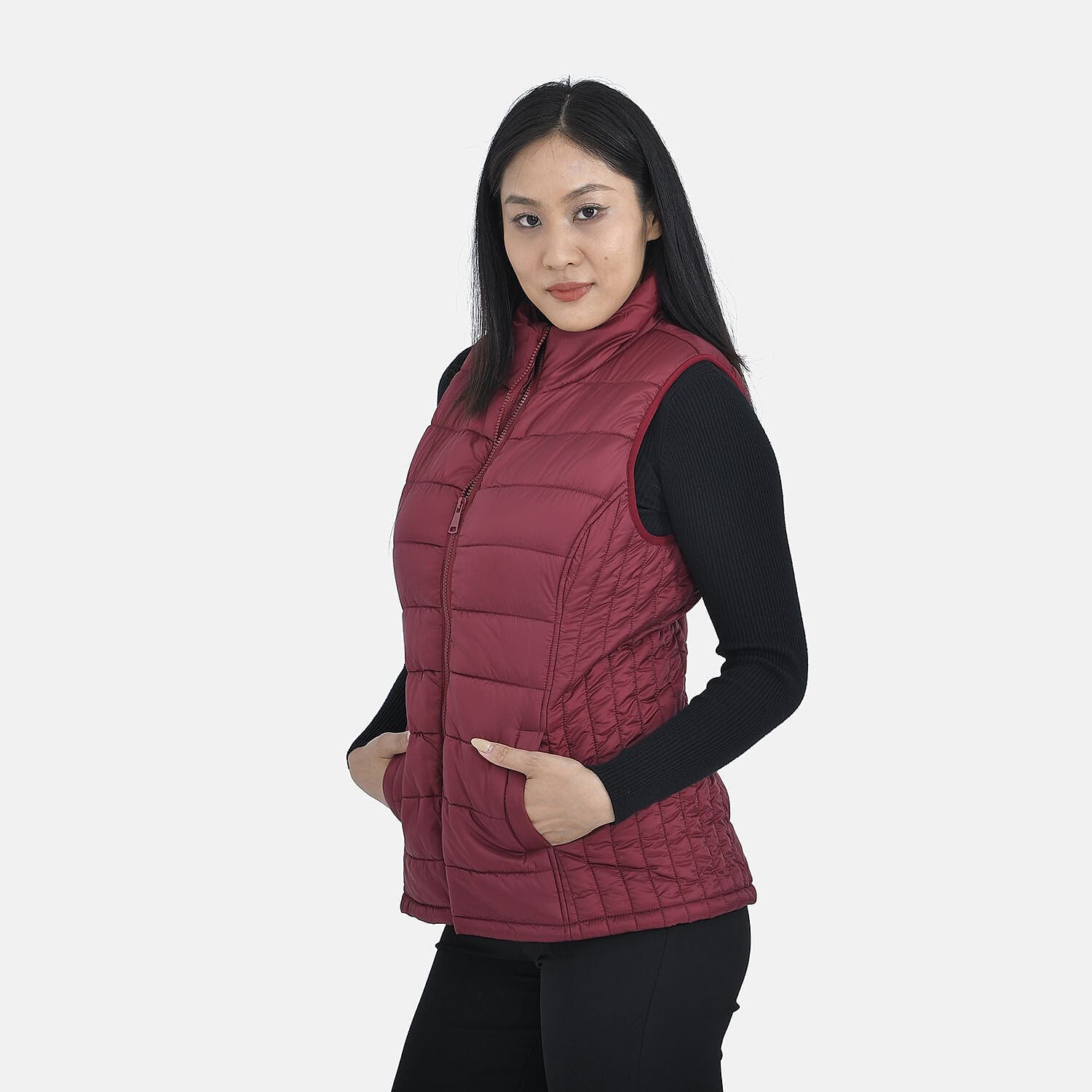 TAMSY Padded Gilet with 2 Side Zippered Pockets (Size M,12-14) - Cranberry