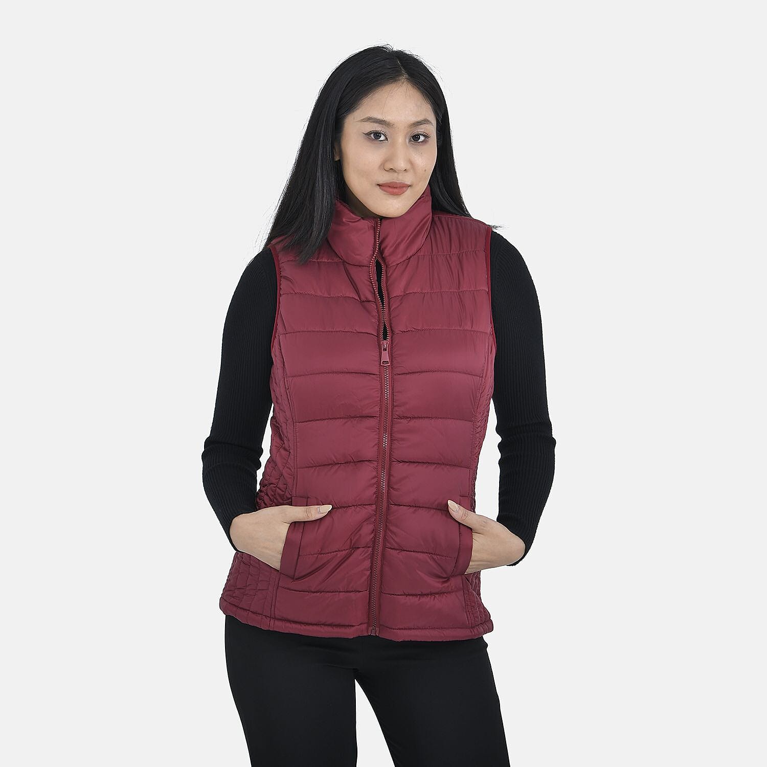 TAMSY Padded Gilet with 2 Side Zippered Pockets (Size M,12-14) - Cranberry