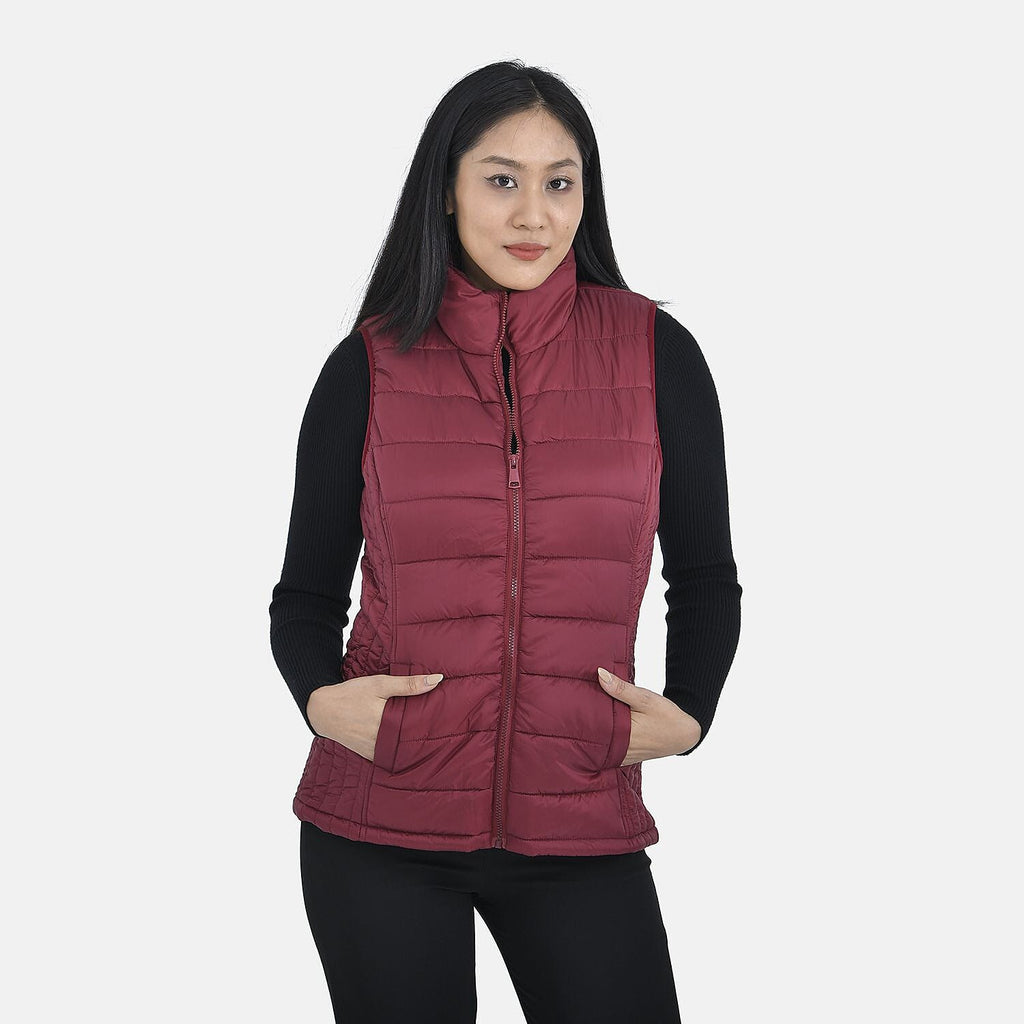Monster Deal - TAMSY Padded Gilet with 2 Side Zippered Pockets (Size XL, 20-22) - Cranberry