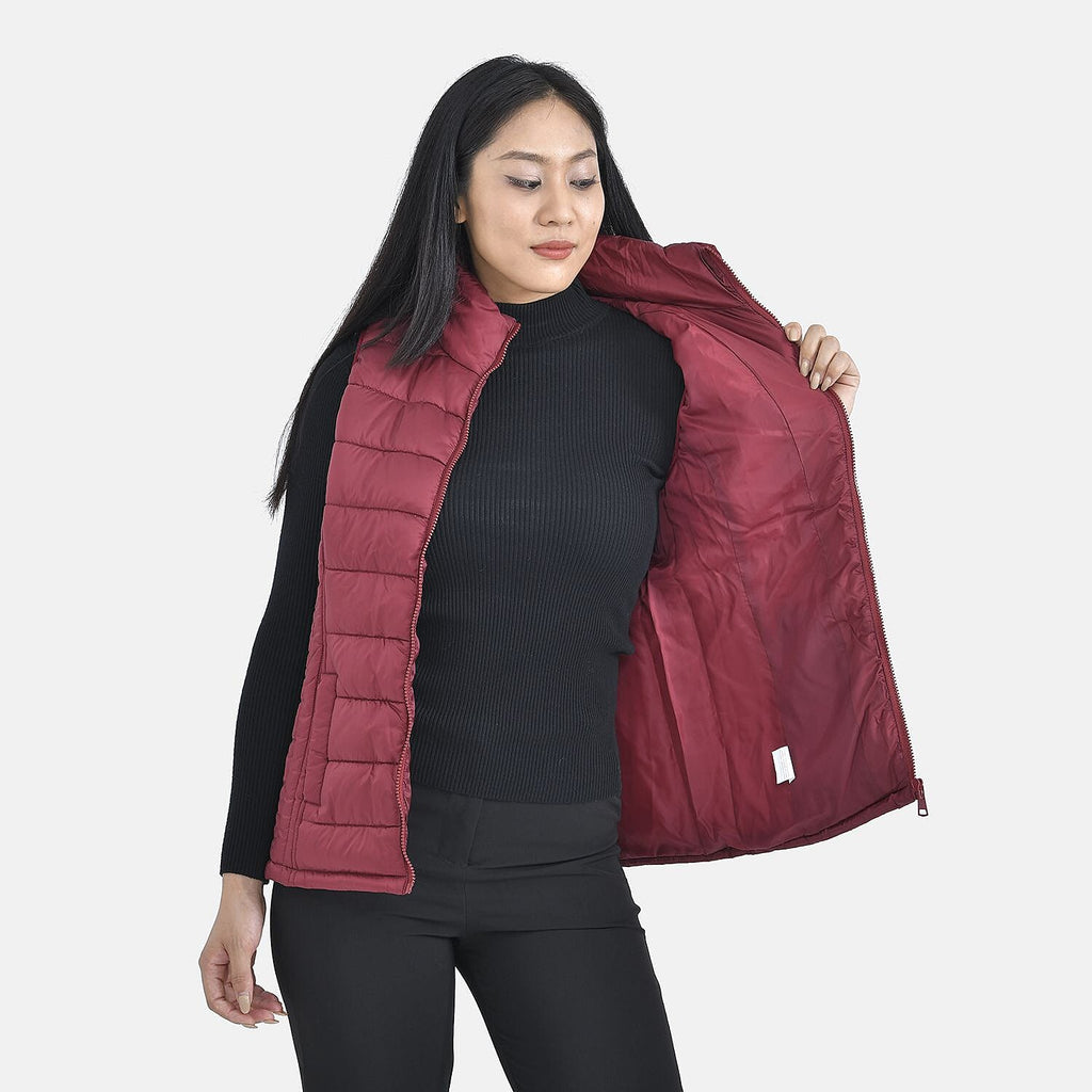 Monster Deal - TAMSY Padded Gilet with 2 Side Zippered Pockets (Size XL, 20-22) - Cranberry