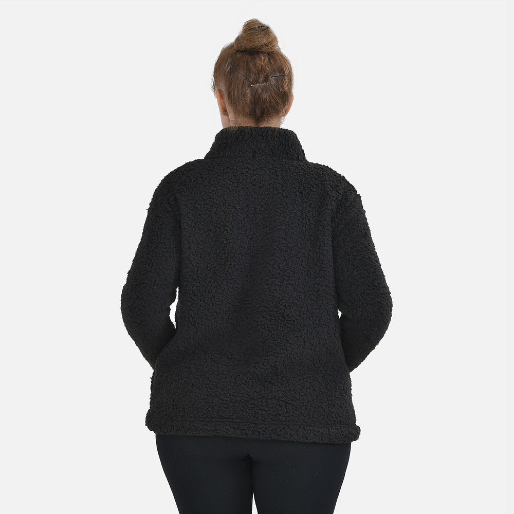 Half Zip Sherpa Sweatshirt With Handy Kangaroo Pocket (Size M) - Black