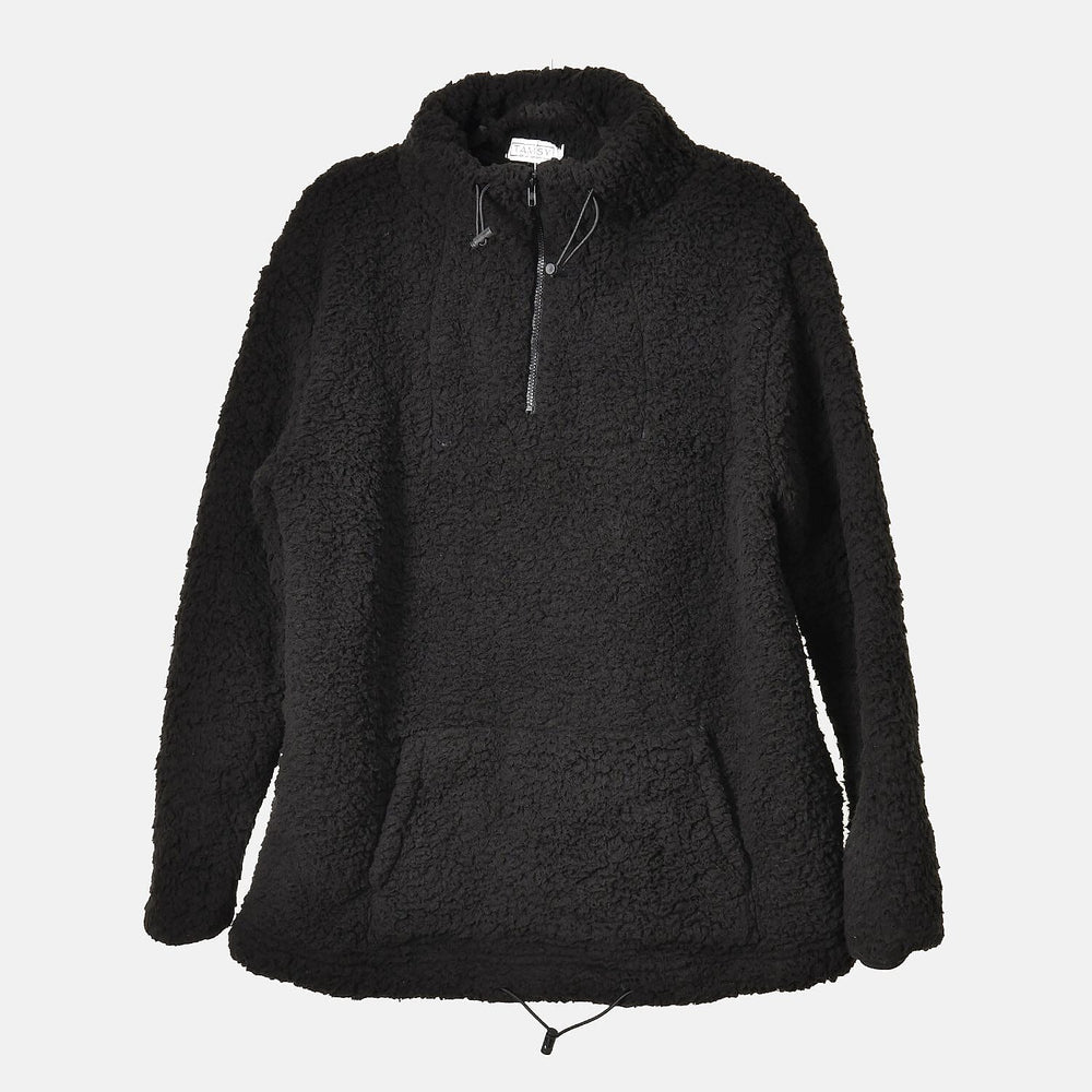 Half Zip Sherpa Sweatshirt With Handy Kangaroo Pocket (Size M) - Black