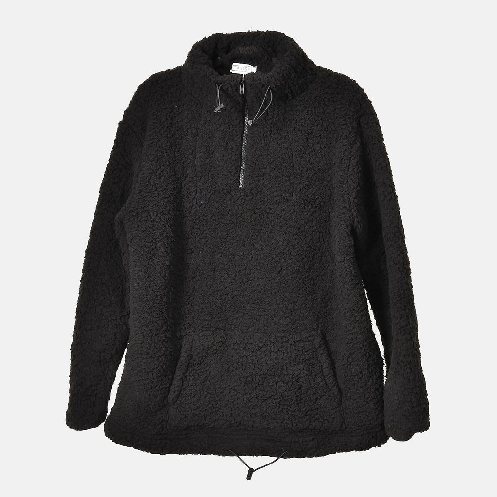 Half Zip Sherpa Sweatshirt With Handy Kangaroo Pocket (Size M) - Black