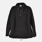 Half Zip Sherpa Sweatshirt With Handy Kangaroo Pocket (Size M) - Black