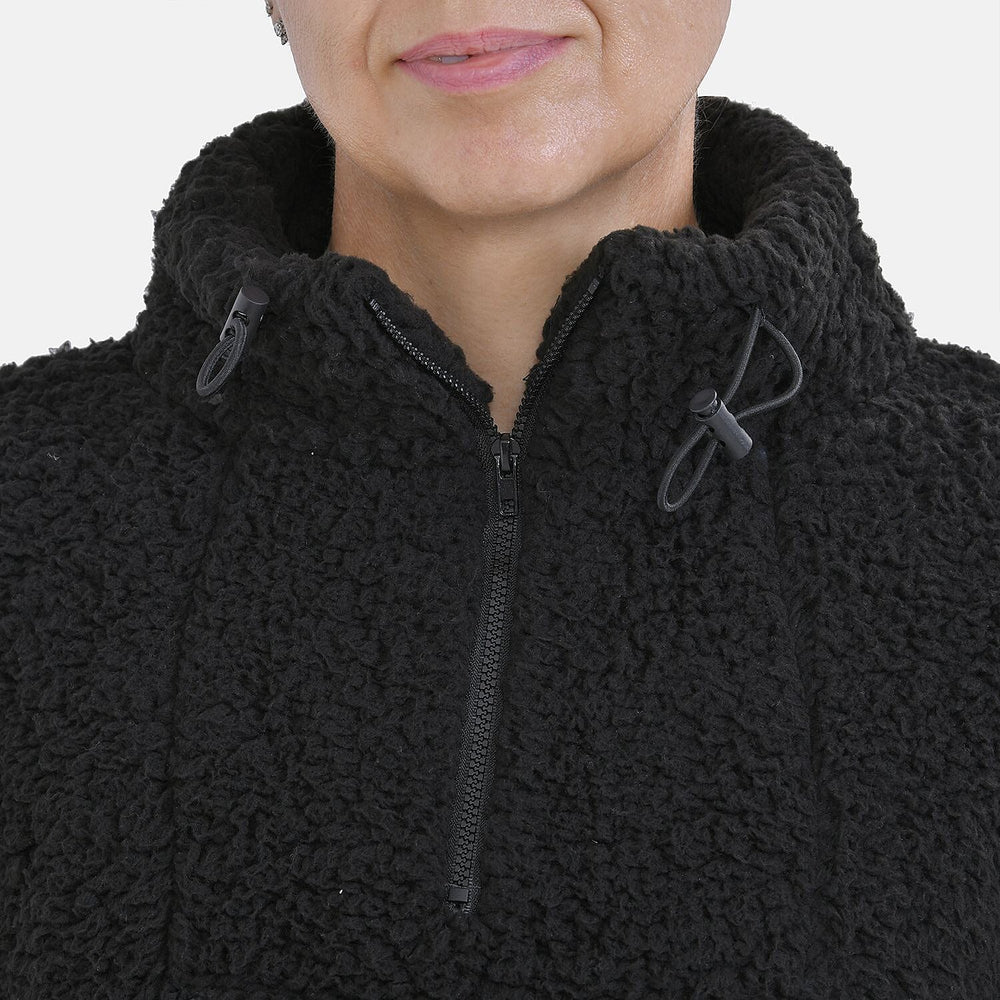 Half Zip Sherpa Sweatshirt With Handy Kangaroo Pocket (Size M) - Black