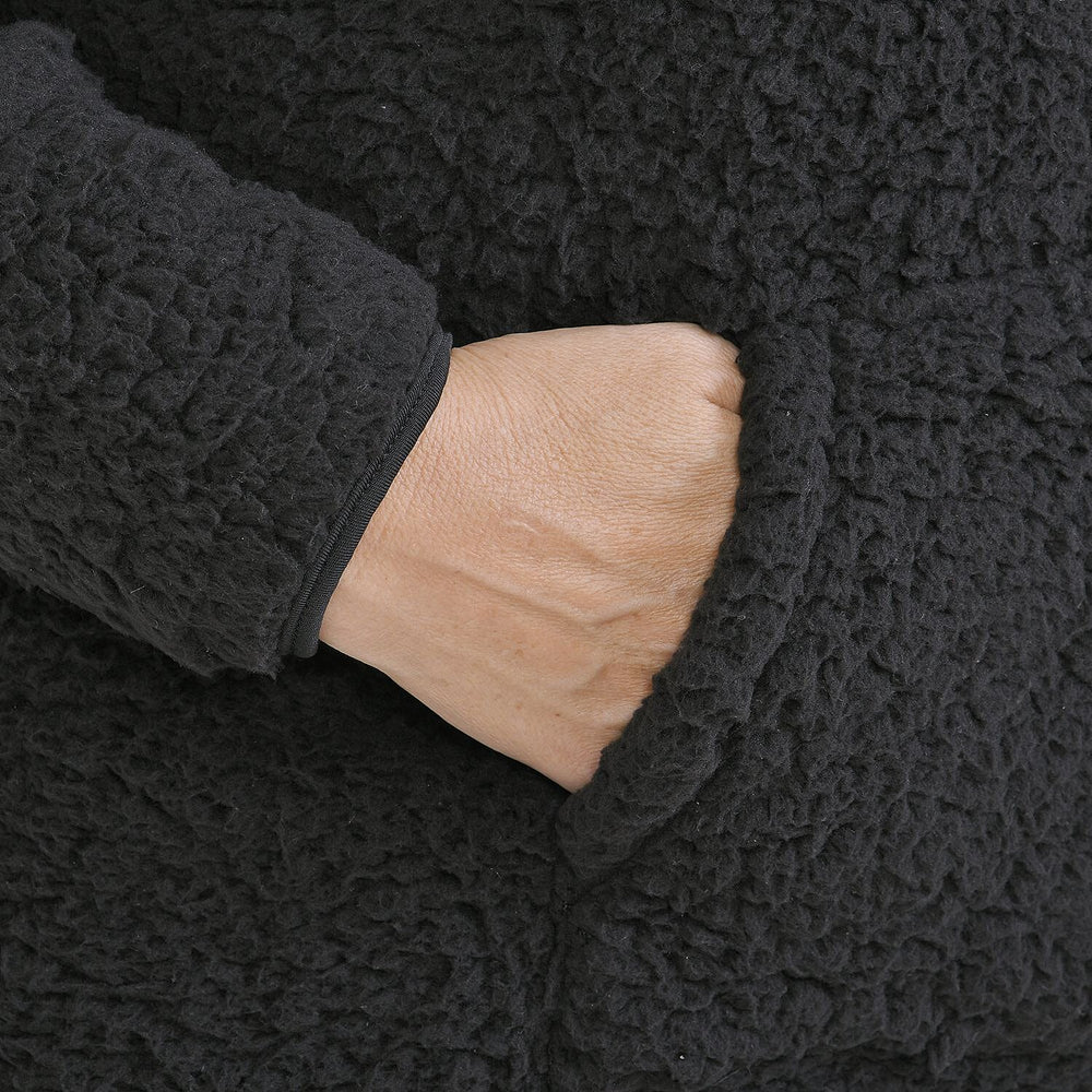 Half Zip Sherpa Sweatshirt With Handy Kangaroo Pocket (Size M) - Black