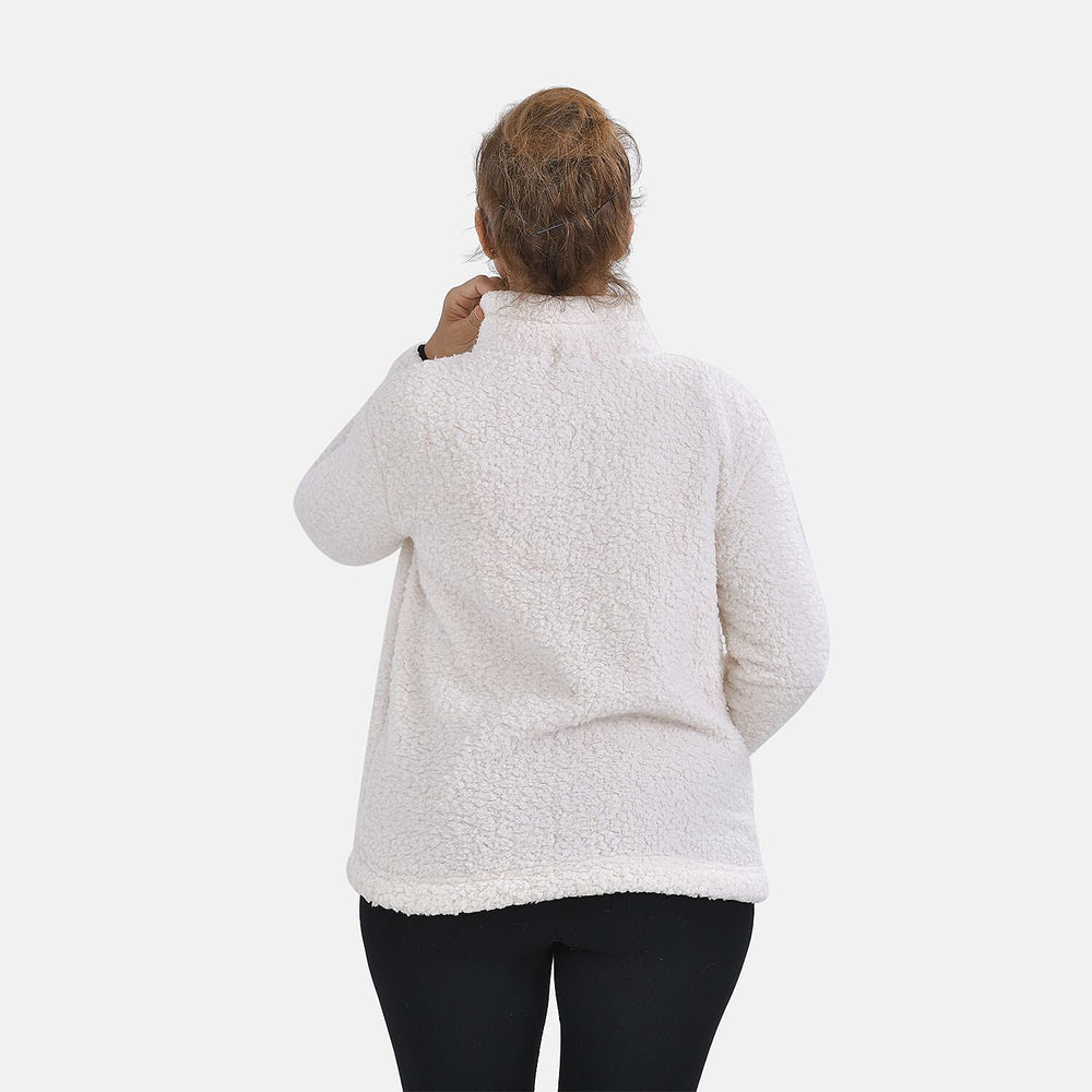 Half Zip Sherpa Sweatshirt With Handy Kangaroo Pocket (Size XL) - White