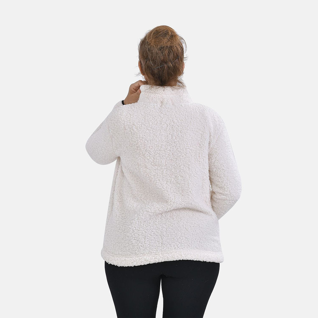 Half Zip Sherpa Sweatshirt With Handy Kangaroo Pocket (Size XL) - White
