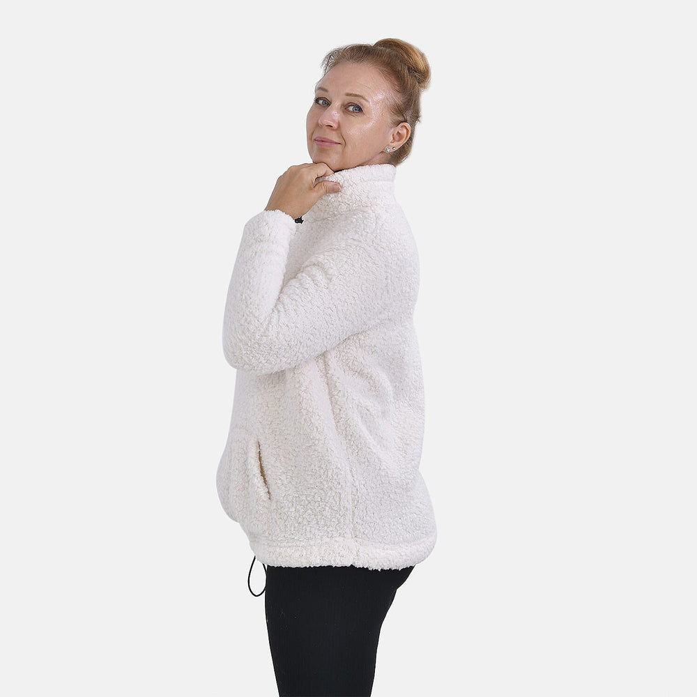 Half Zip Sherpa Sweatshirt With Handy Kangaroo Pocket (Size XL) - White