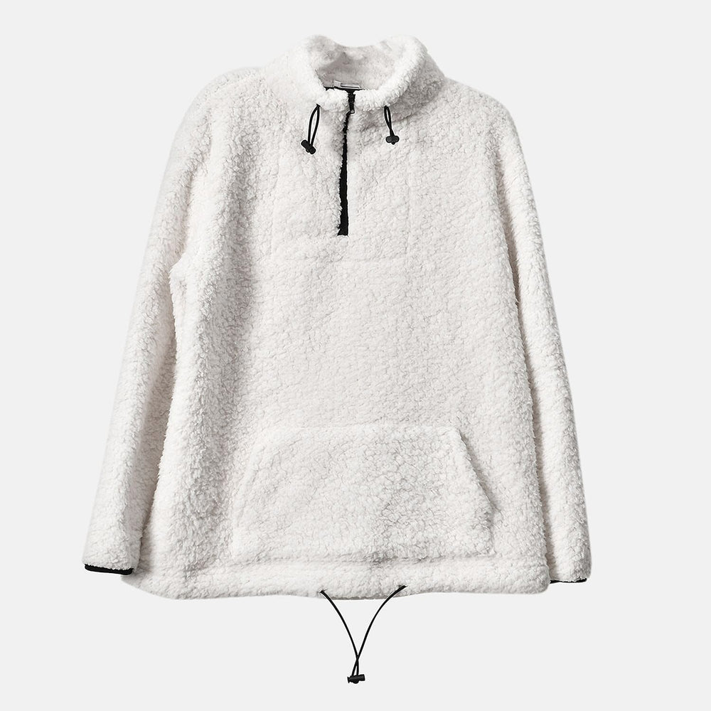 Half Zip Sherpa Sweatshirt With Handy Kangaroo Pocket (Size XL) - White