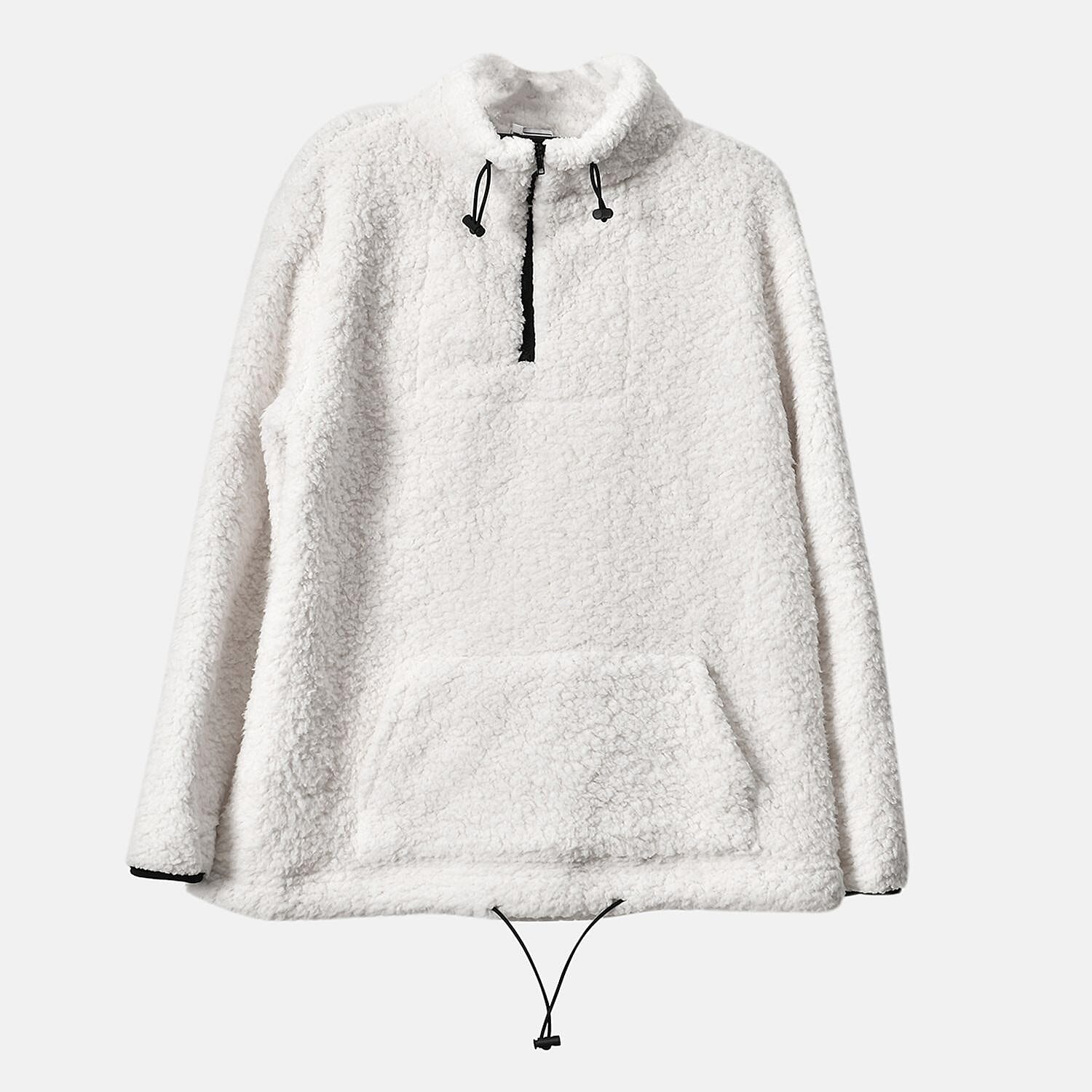 Half Zip Sherpa Sweatshirt With Handy Kangaroo Pocket (Size XL) - White