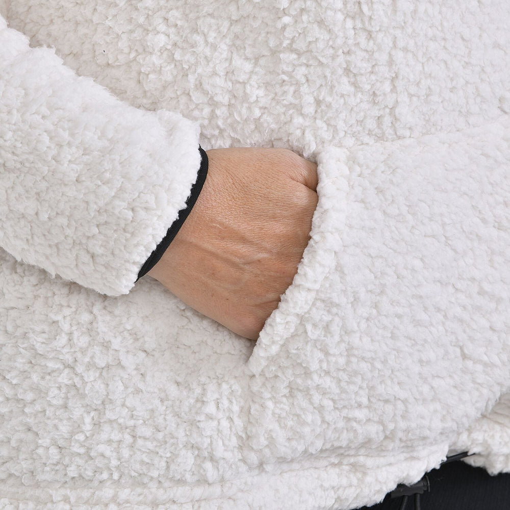Half Zip Sherpa Sweatshirt With Handy Kangaroo Pocket (Size XL) - White