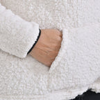 Half Zip Sherpa Sweatshirt With Handy Kangaroo Pocket (Size XL) - White