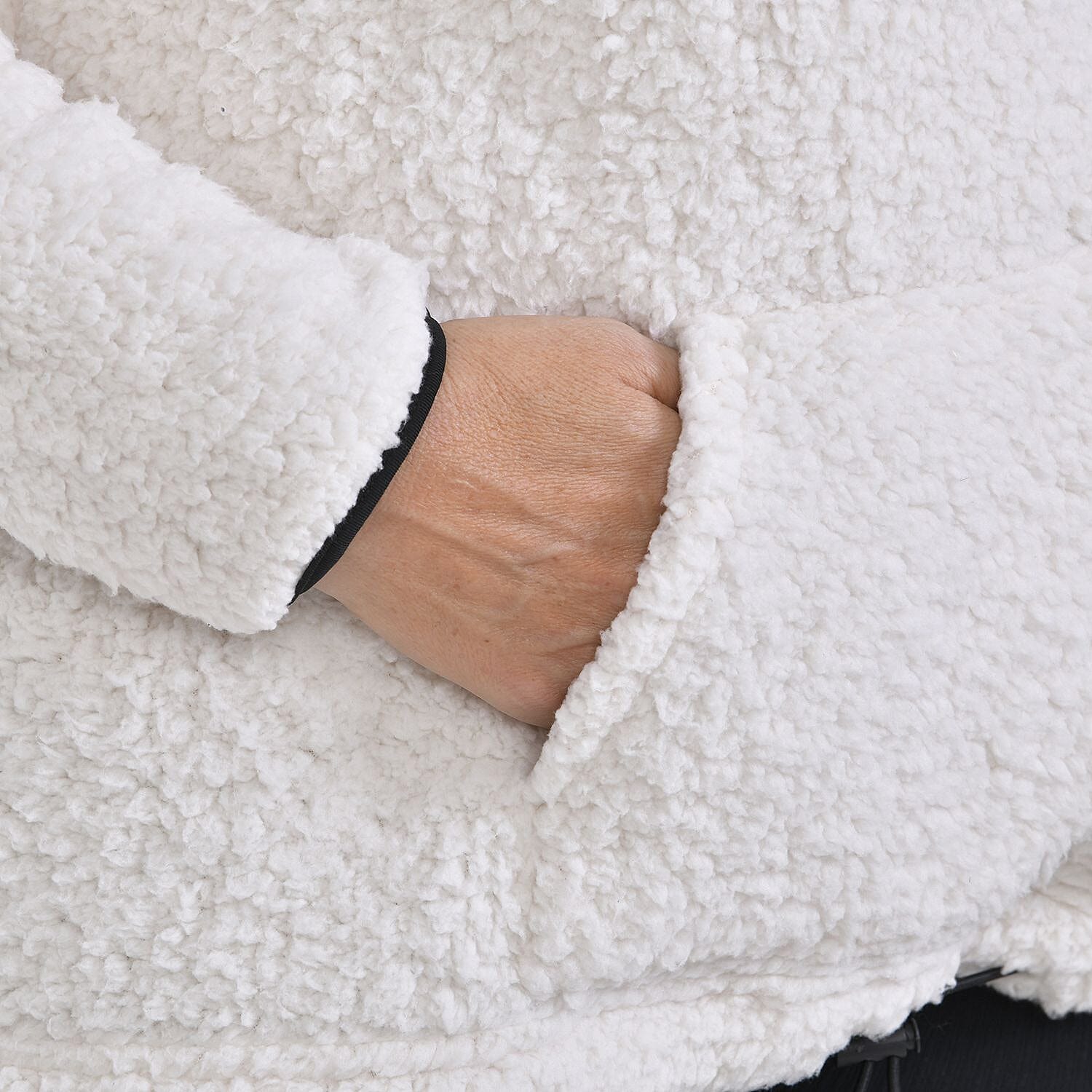 Half Zip Sherpa Sweatshirt With Handy Kangaroo Pocket (Size XL) - White