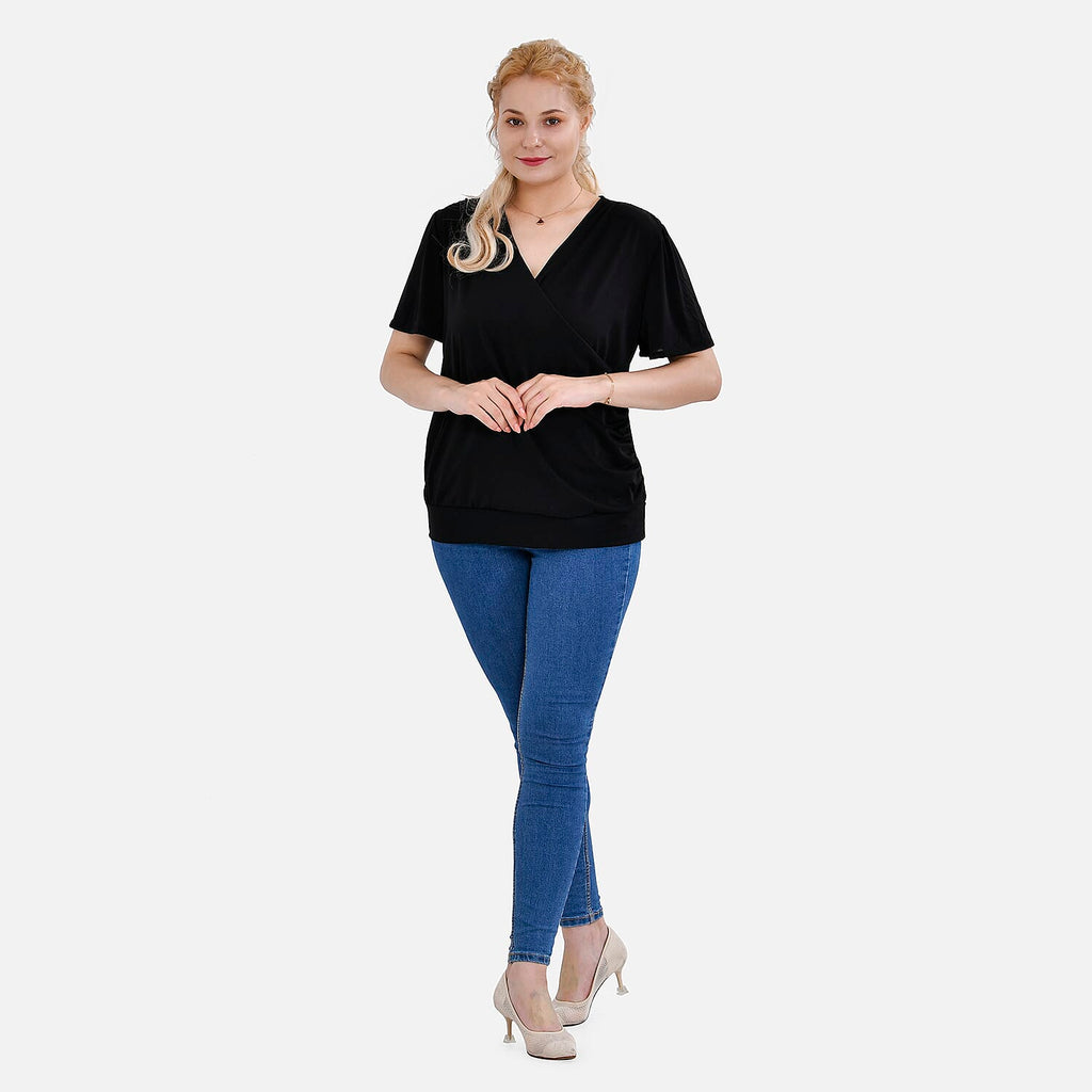 Tamsy V-Neck Top (One Size)- Black