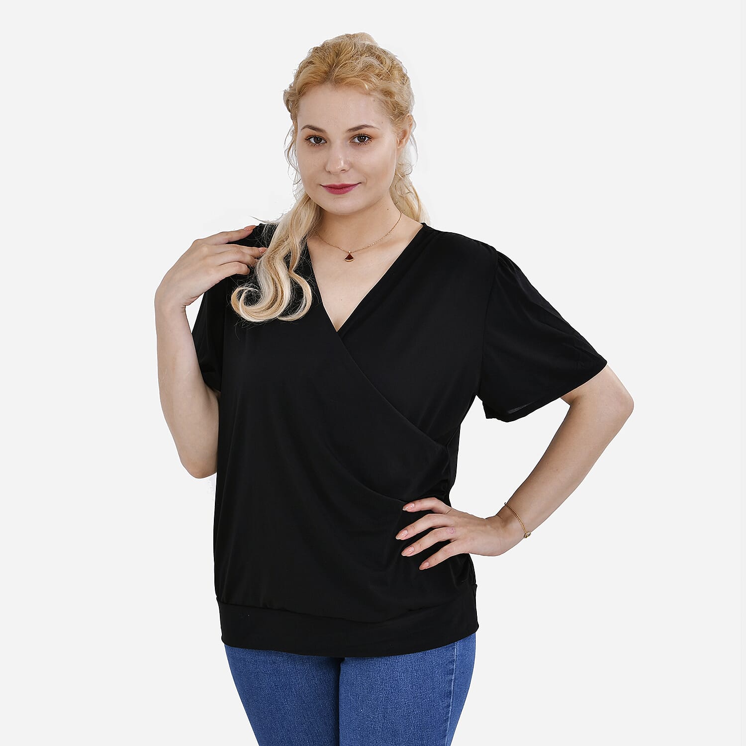 Tamsy V-Neck Top (One Size)- Black