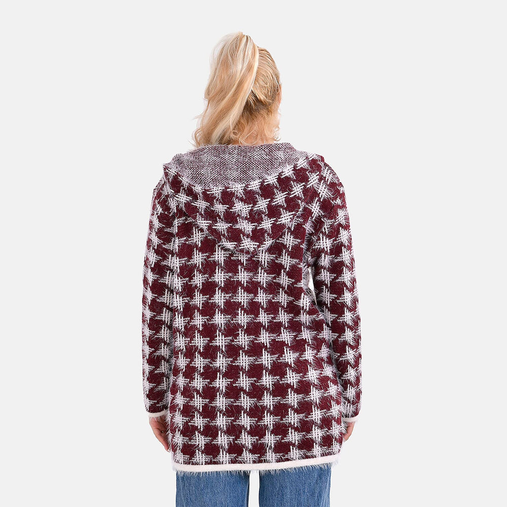 Tamsy Winter Coatigan with Hoodie - (Size 8-20) Red & White