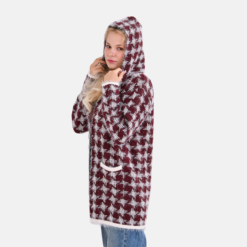 Tamsy Winter Coatigan with Hoodie - (Size 8-20) Red & White