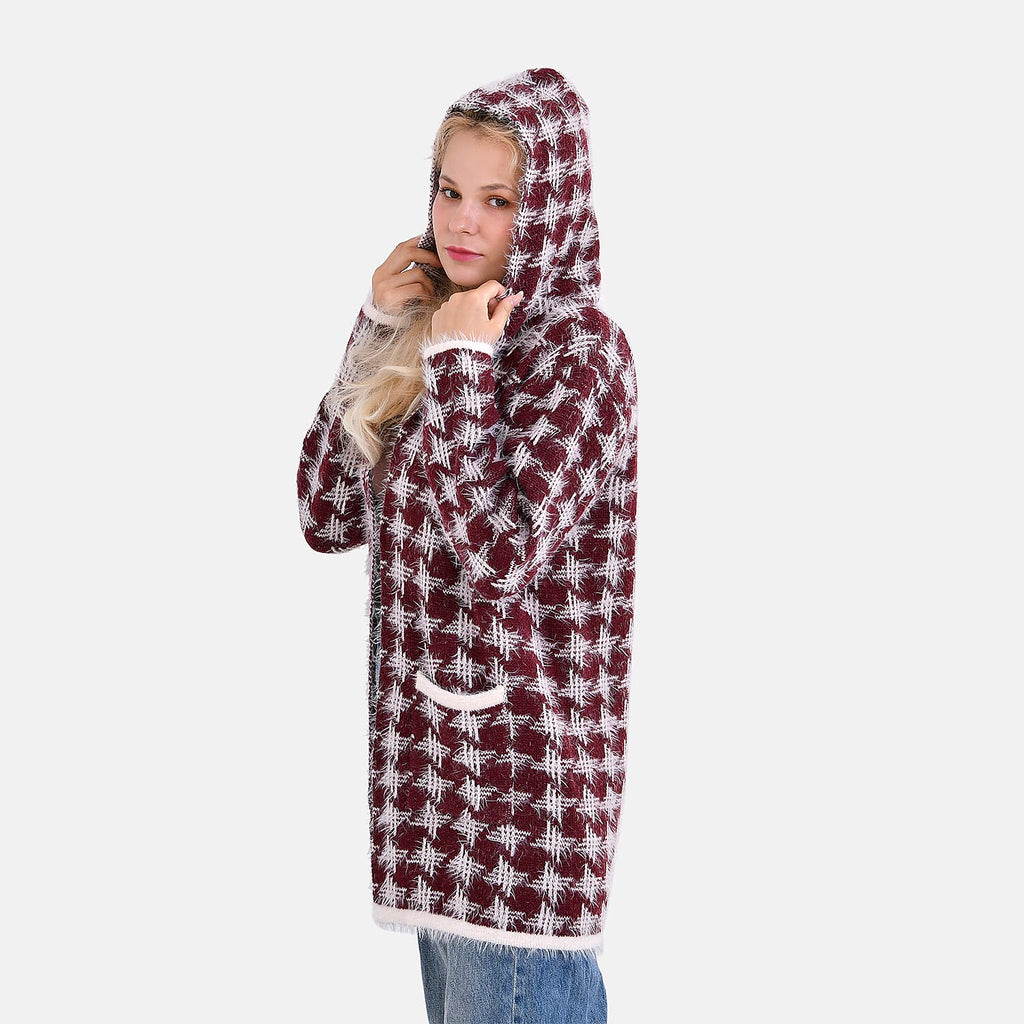 Tamsy Winter Coatigan with Hoodie - (Size 8-20) Red & White