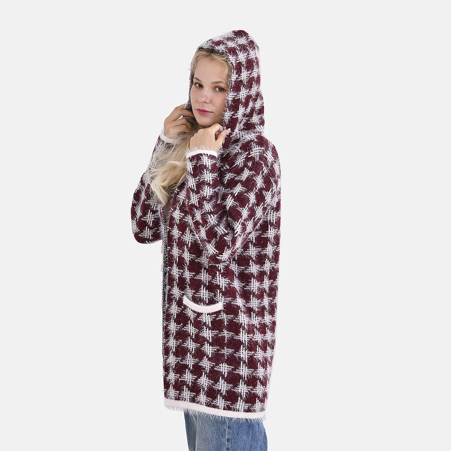 Tamsy Winter Coatigan with Hoodie - (Size 8-20) Red & White