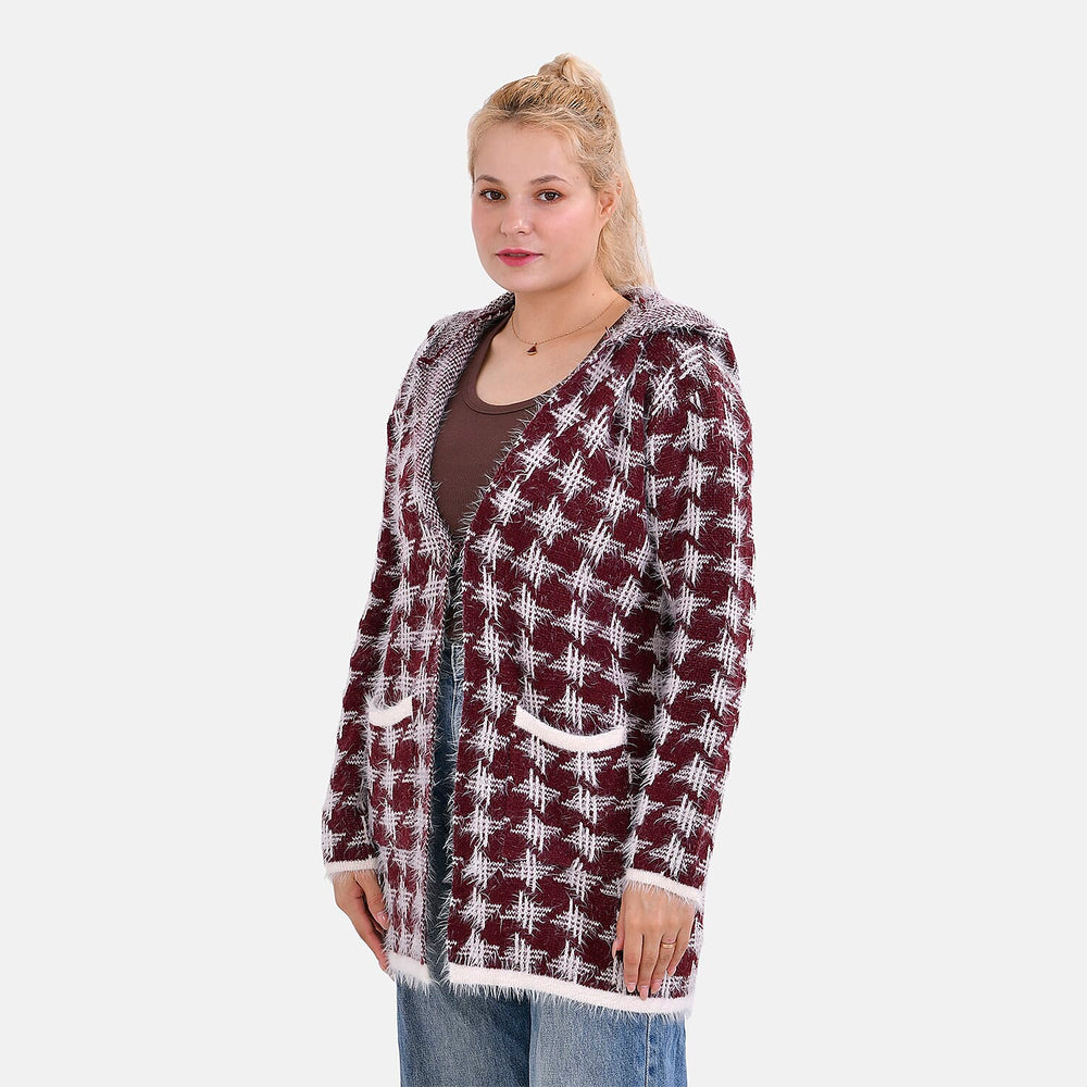 Tamsy Winter Coatigan with Hoodie - (Size 8-20) Red & White