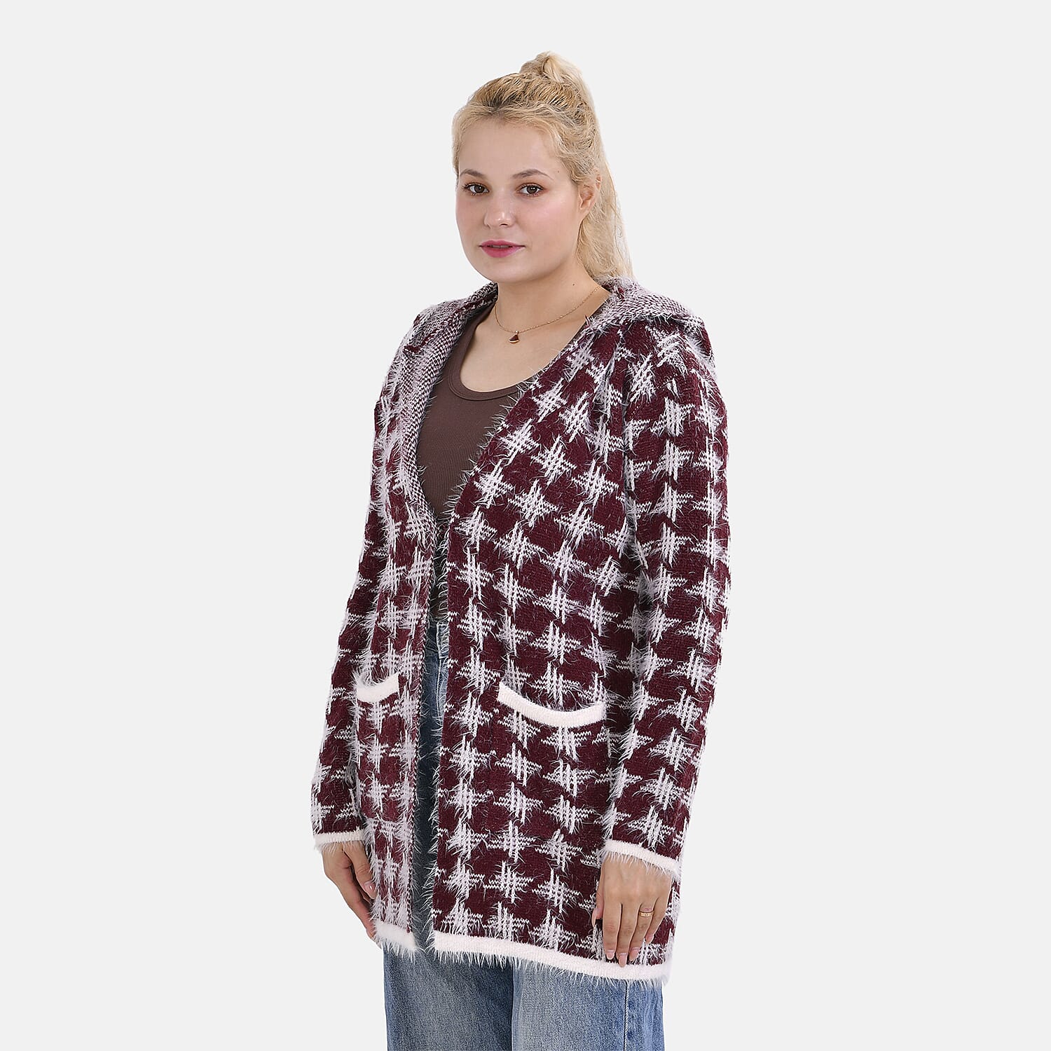 Tamsy Winter Coatigan with Hoodie - (Size 8-20) Red & White