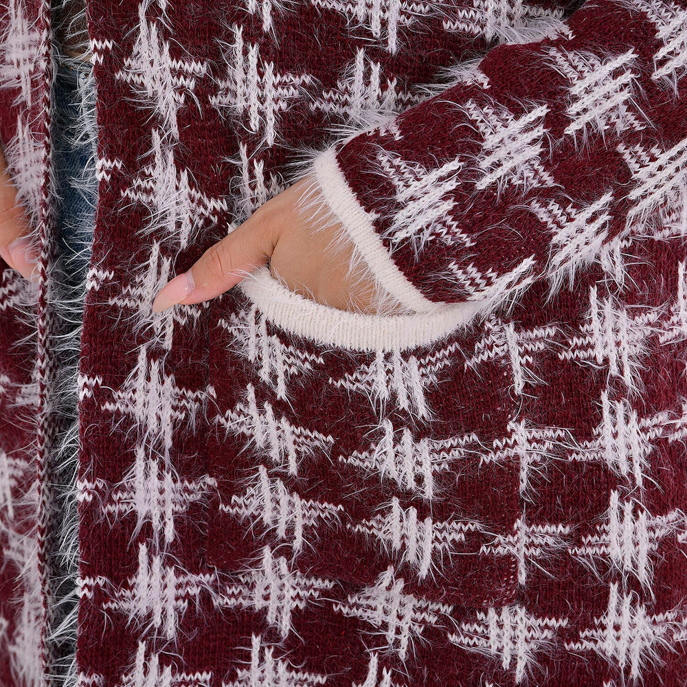 Tamsy Winter Coatigan with Hoodie - (Size 8-20) Red & White