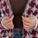 Tamsy Winter Coatigan with Hoodie - (Size 8-20) Red & White