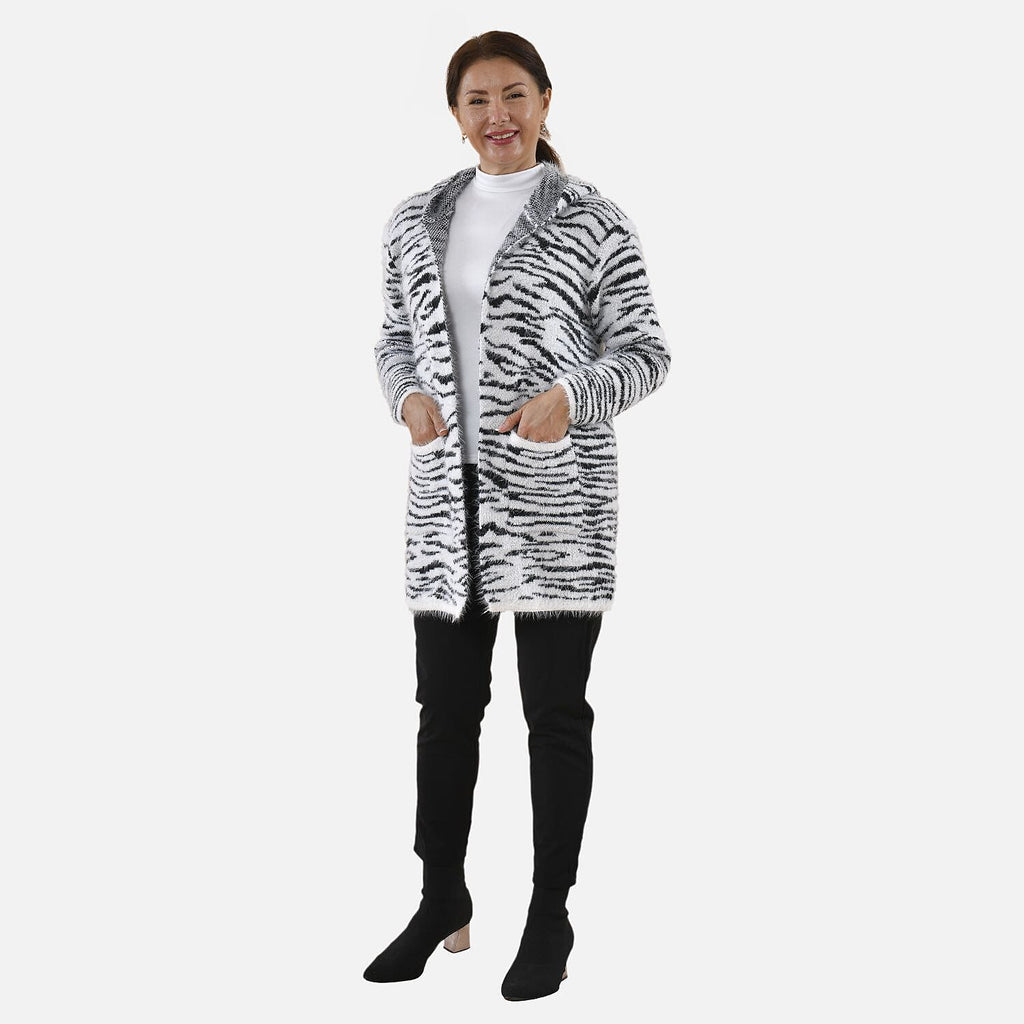Tamsy Zebra Pattern Cardigan and Sweater-Jumper (Size Free 8-20 ) - White - Black