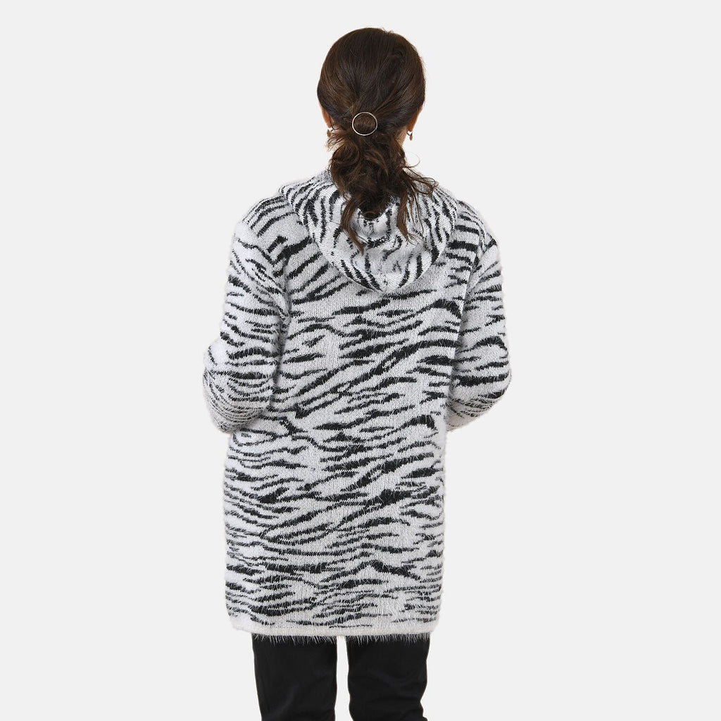Tamsy Zebra Pattern Cardigan and Sweater-Jumper (Size Free 8-20 ) - White - Black
