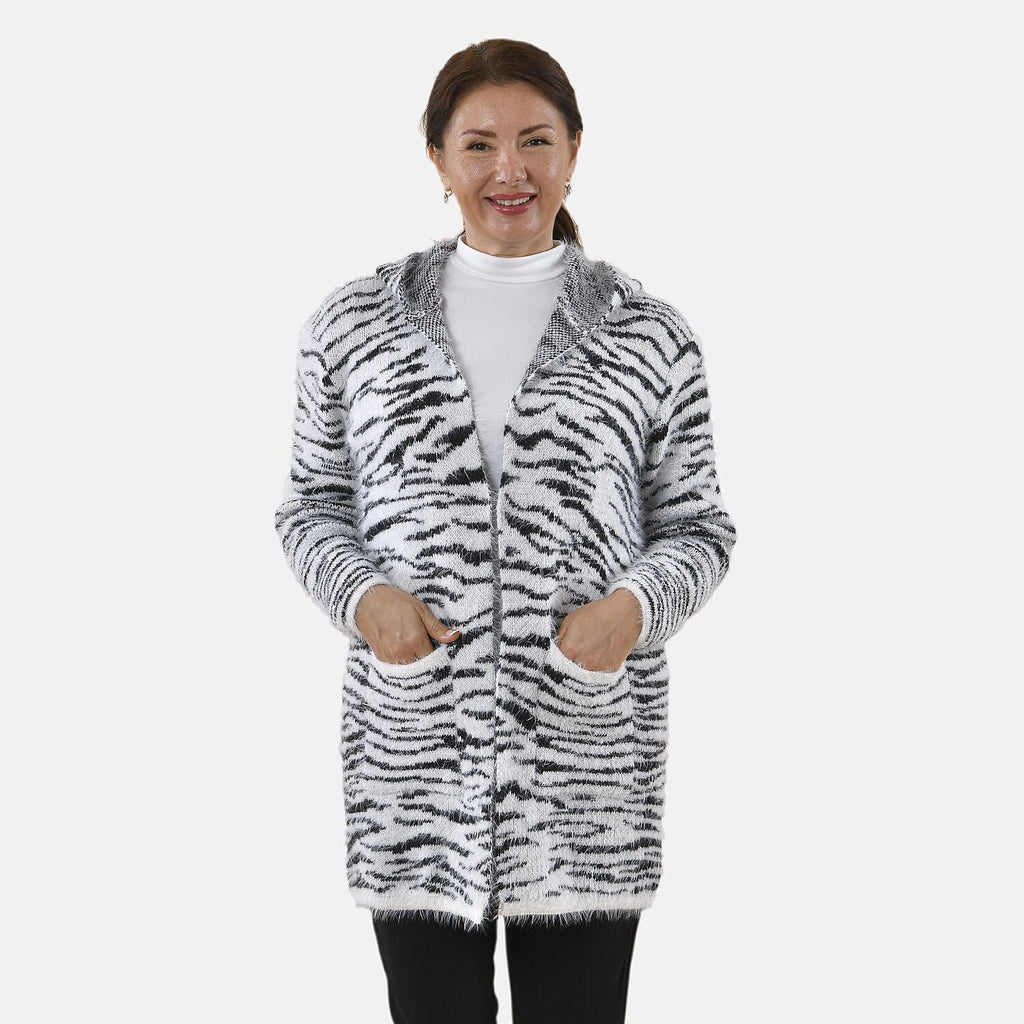 Tamsy Zebra Pattern Cardigan and Sweater-Jumper (Size Free 8-20 ) - White - Black