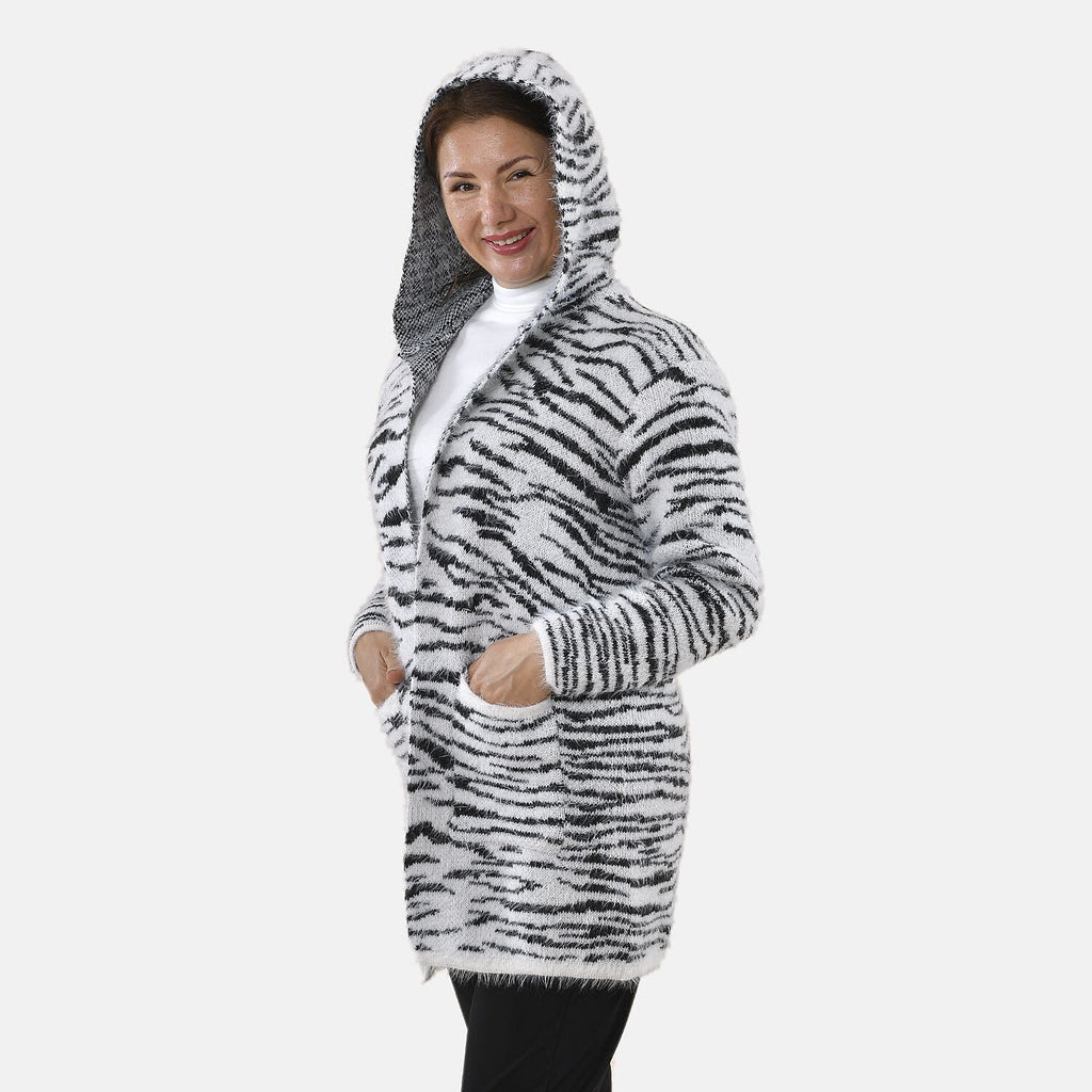 Tamsy Zebra Pattern Cardigan and Sweater-Jumper (Size Free 8-20 ) - White - Black