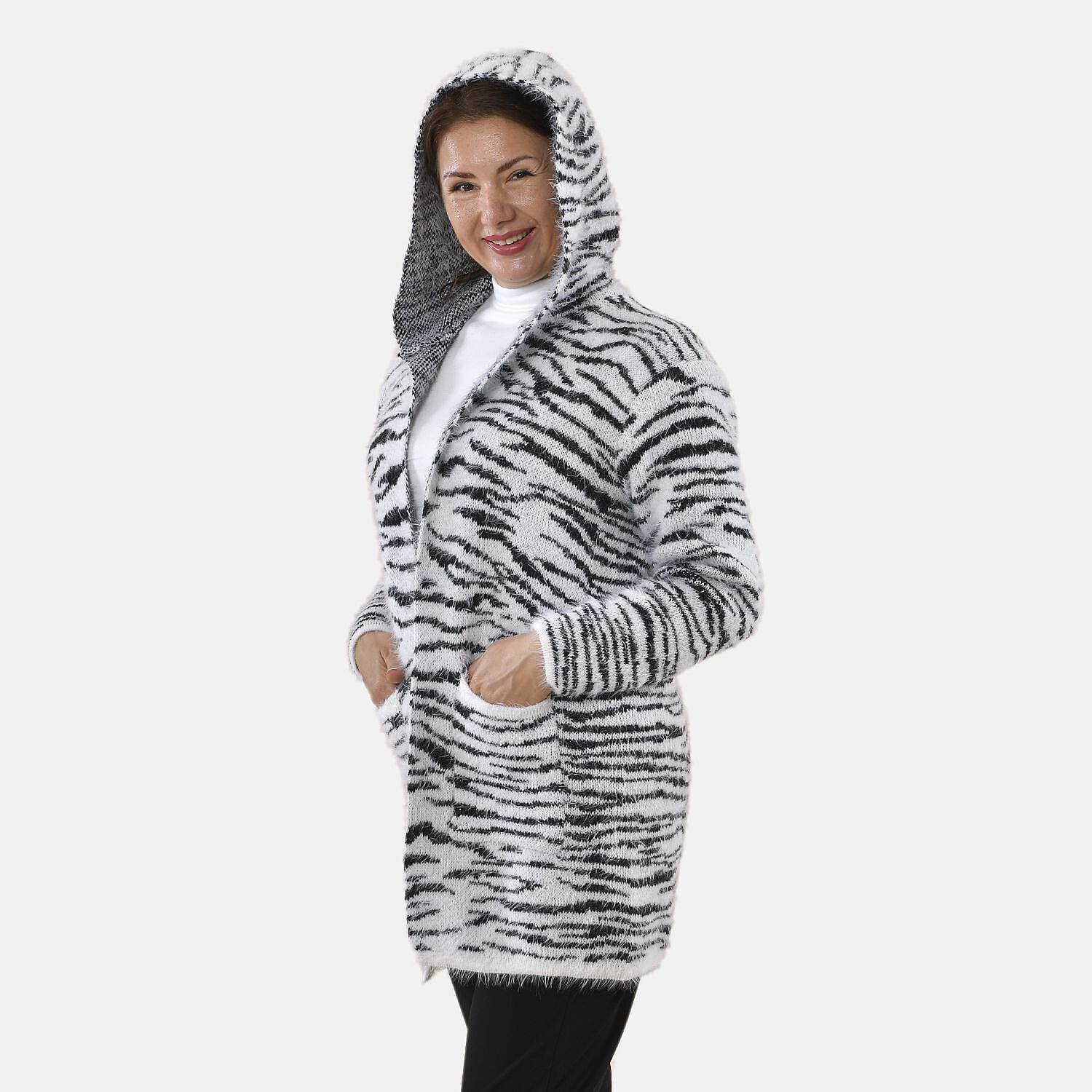 Tamsy Zebra Pattern Cardigan and Sweater-Jumper (Size Free 8-20 ) - White - Black