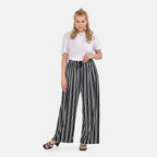 TAMSY Stripe Pattern Trousers (One Size) - Black - White