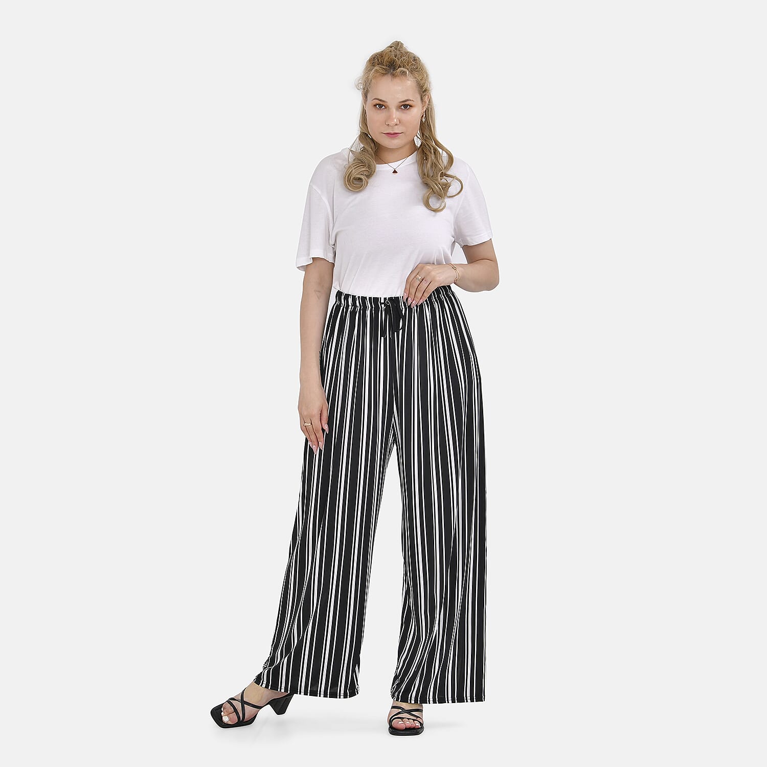 TAMSY Stripe Pattern Trousers (One Size) - Black - White
