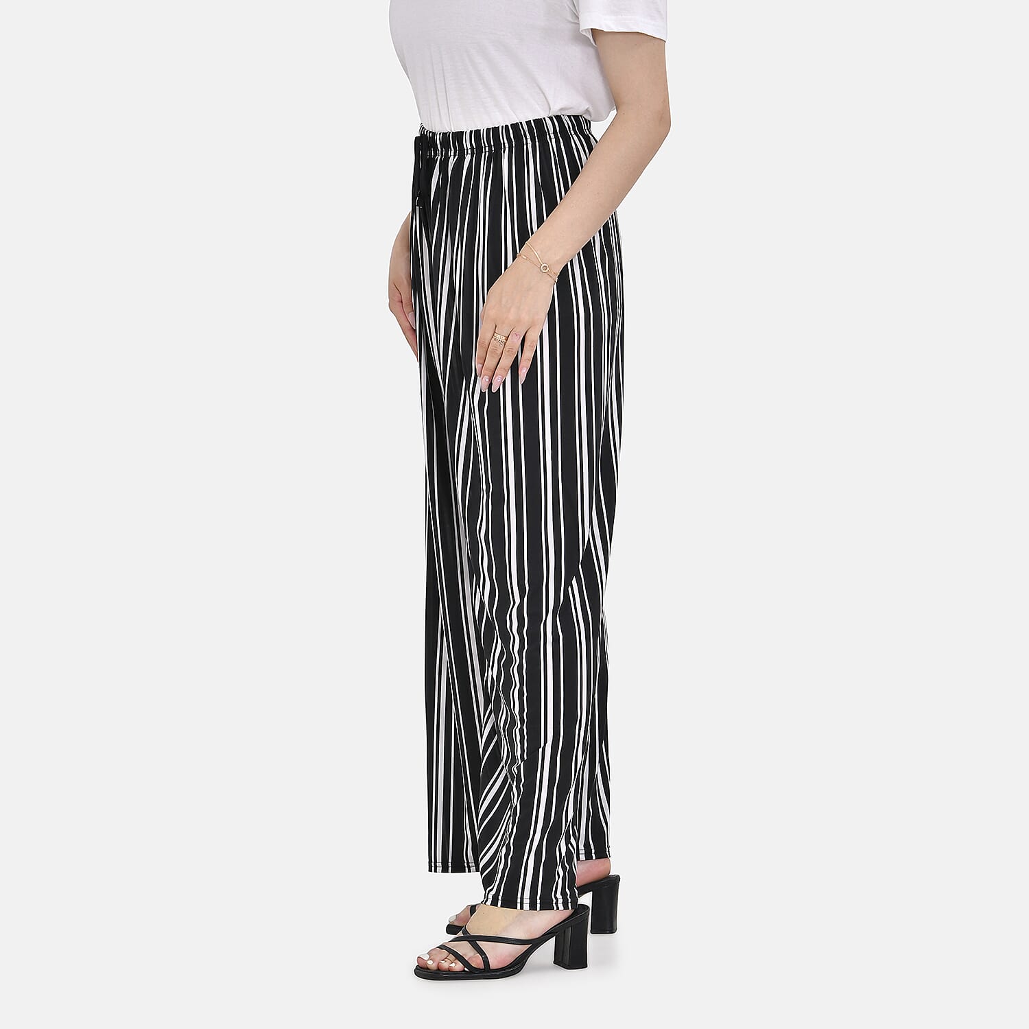 TAMSY Stripe Pattern Trousers (One Size) - Black - White