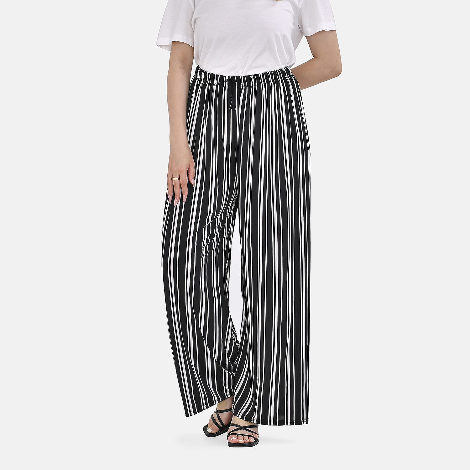 TAMSY Stripe Pattern Trousers (One Size) - Black - White