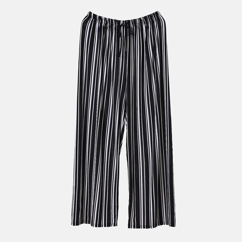 TAMSY Stripe Pattern Trousers (One Size) - Black - White