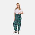 TAMSY Tropical Leaf Pattern Elastic Waist Band Trousers (One Size, 8-16) - Green