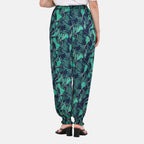 TAMSY Tropical Leaf Pattern Elastic Waist Band Trousers (One Size, 8-16) - Green