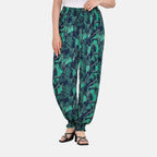 TAMSY Tropical Leaf Pattern Elastic Waist Band Trousers (One Size, 8-16) - Green