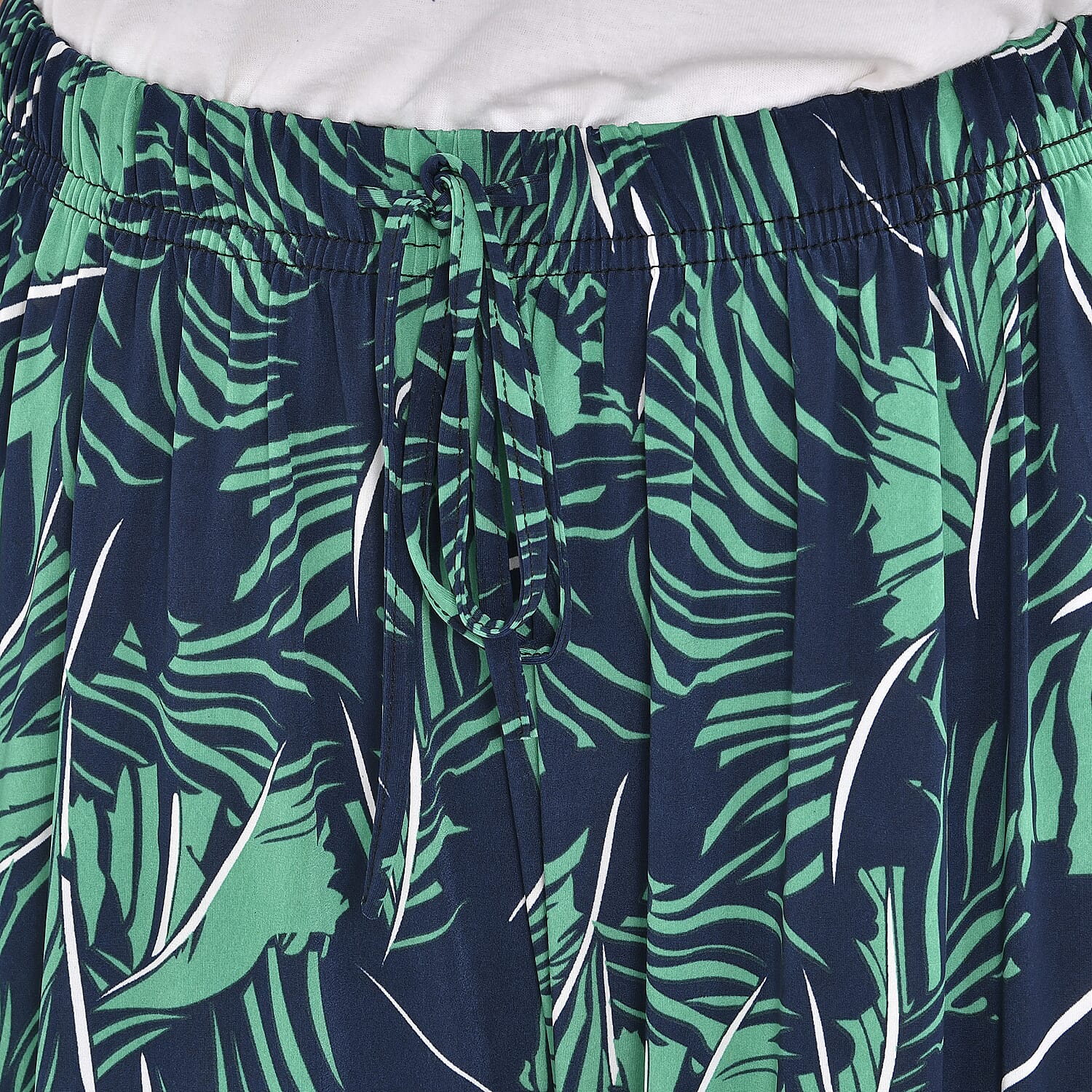TAMSY Tropical Leaf Pattern Elastic Waist Band Trousers (One Size, 8-16) - Green